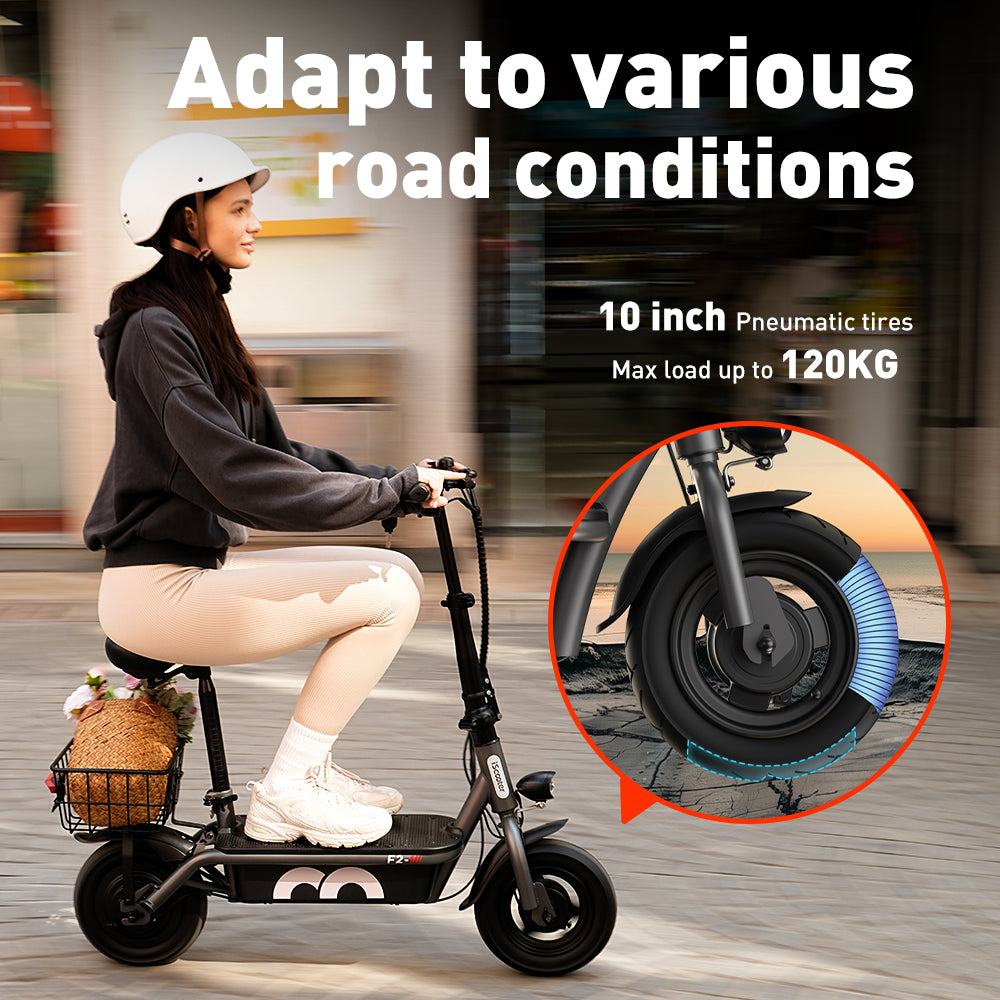 iScooter F2 Electric Scooter 500W 36V 7.8ah Escooter 10Inch Pneumatic Tire 30Km/H Speed 30Km Range Double Drum Brakes E-Scooter