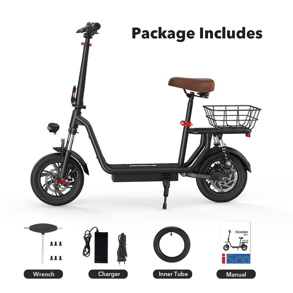 iScooter i12 500W Electric Scooter 12Inch 36v7.5ah Foldable Escooter Electric Scooters 30-35Km Range 25Km/h Speed With Basket