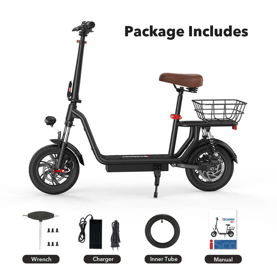 iScooter i12 500W Electric Scooter 12Inch 36v7.5ah Foldable Escooter Electric Scooters 30-35Km Range 25Km/h Speed With Basket