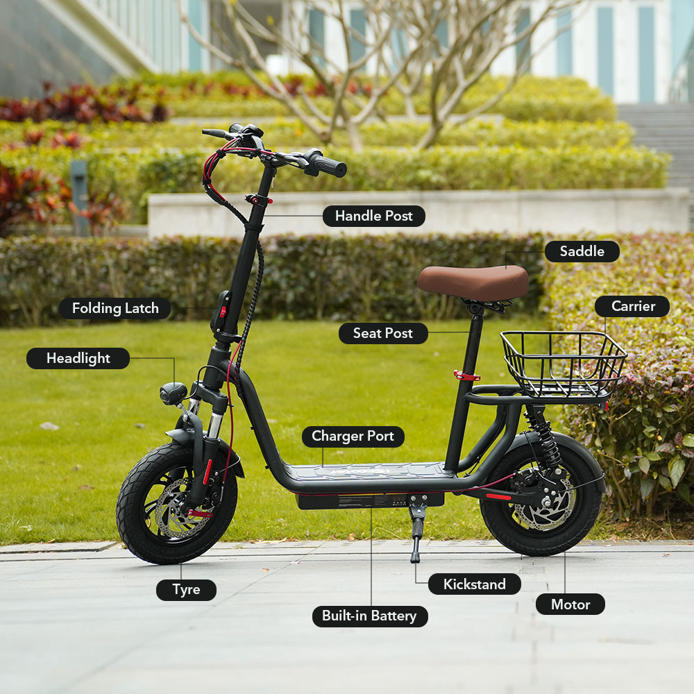 iScooter i12 500W Electric Scooter 12Inch 36v7.5ah Foldable Escooter Electric Scooters 30-35Km Range 25Km/h Speed With Basket