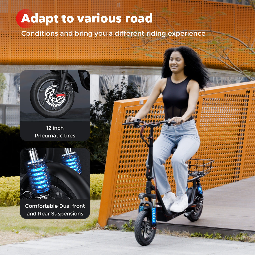 iScooter i12 500W Electric Scooter 12Inch 36v7.5ah Foldable Escooter Electric Scooters 30-35Km Range 25Km/h Speed With Basket