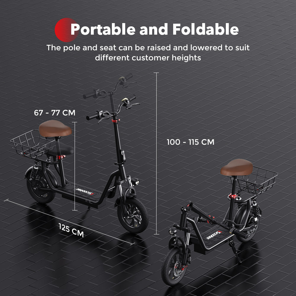 iScooter i12 500W Electric Scooter 12Inch 36v7.5ah Foldable Escooter Electric Scooters 30-35Km Range 25Km/h Speed With Basket