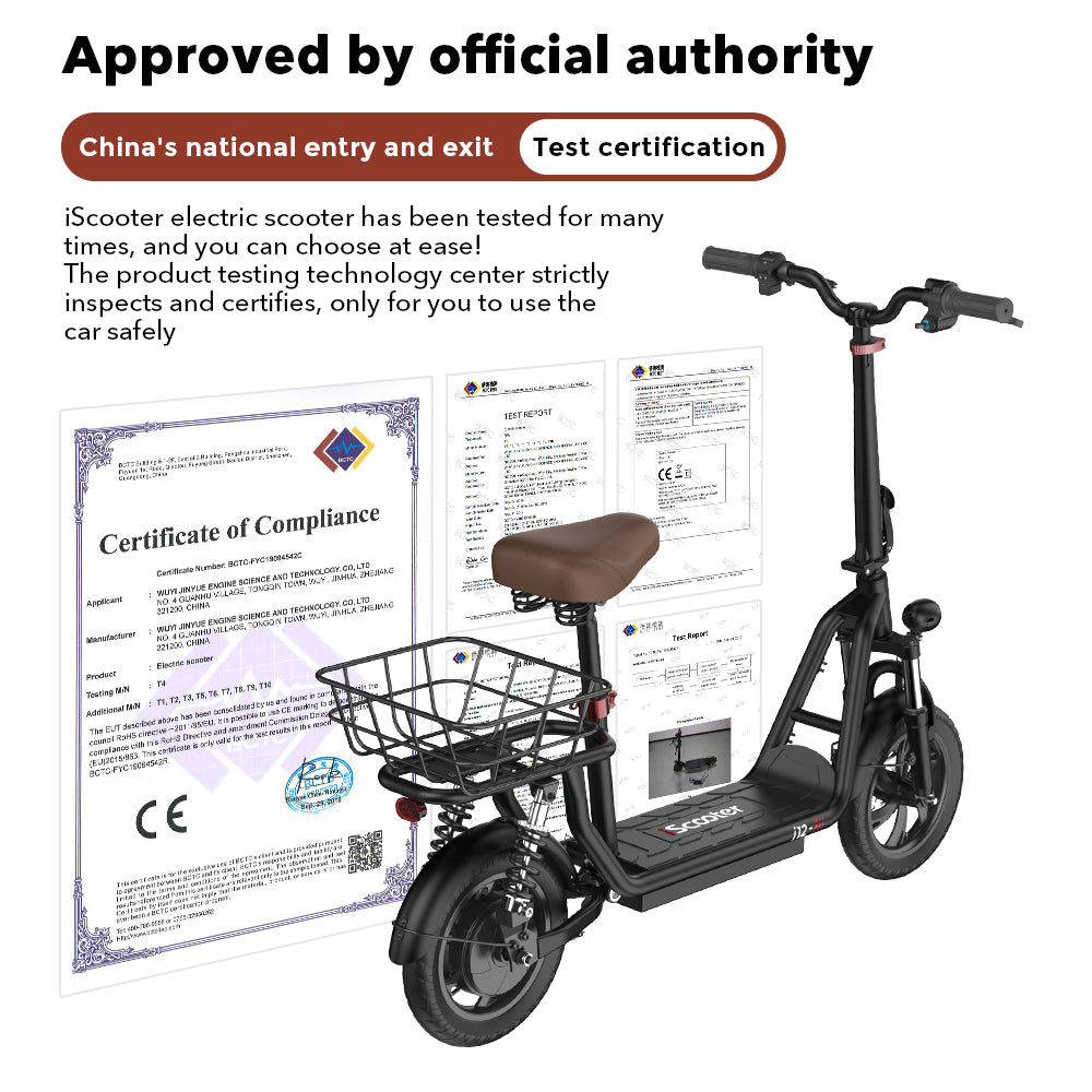 iScooter i12 500W Electric Scooter 12Inch 36v7.5ah Foldable Escooter Electric Scooters 30-35Km Range 25Km/h Speed With Basket