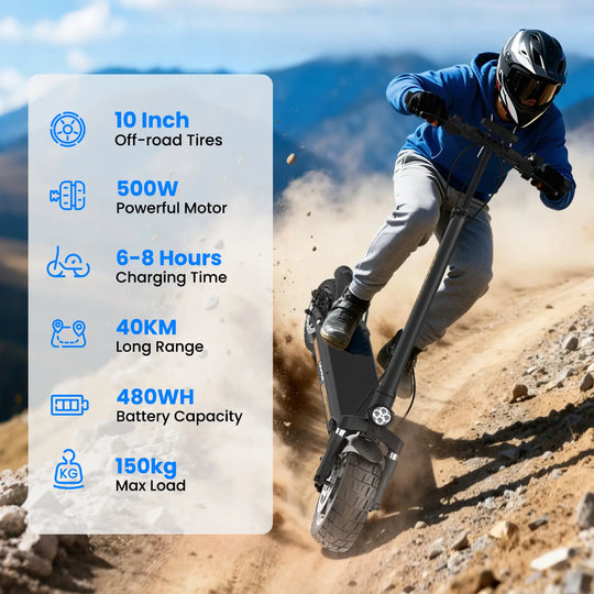 iScooter W9 Air Electric Scooter 48V 10Ah Battery 30-40km Range 800W Motor 40km/h Max speed Double suspension 10" Off-road Tires Aldult E-Scooter