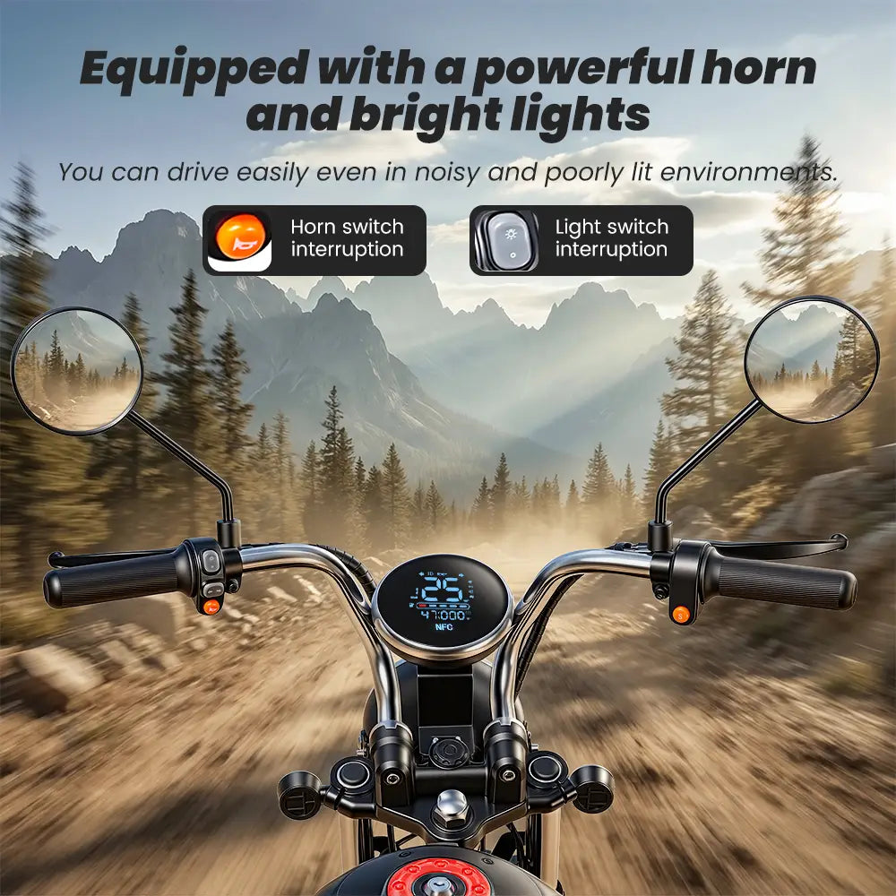 iScooter Y18 Electric Motorcycles 48V 20Ah Battery 80-90km Range 2000W Motor 55km/h Max speed Double suspension 15"x 3.o" All-TerrainTires E-bike