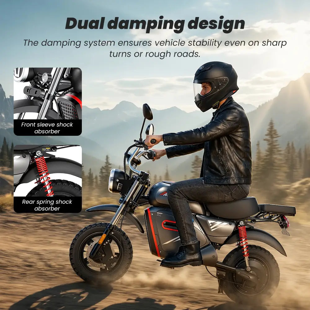 iScooter Y18 Electric Motorcycles 48V 20Ah Battery 80-90km Range 2000W Motor 55km/h Max speed Double suspension 15"x 3.o" All-TerrainTires E-bike