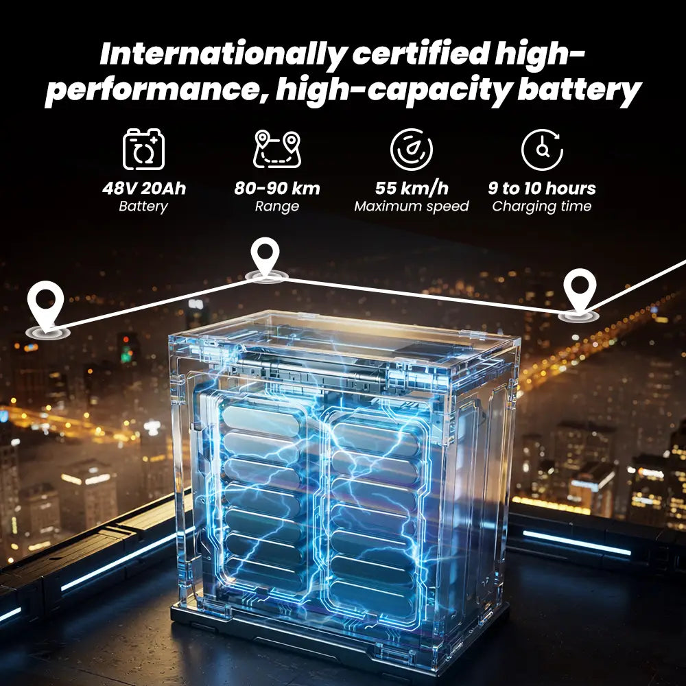 iScooter Y18 Electric Motorcycles 48V 20Ah Battery 80-90km Range 2000W Motor 55km/h Max speed Double suspension 15"x 3.o" All-TerrainTires E-bike