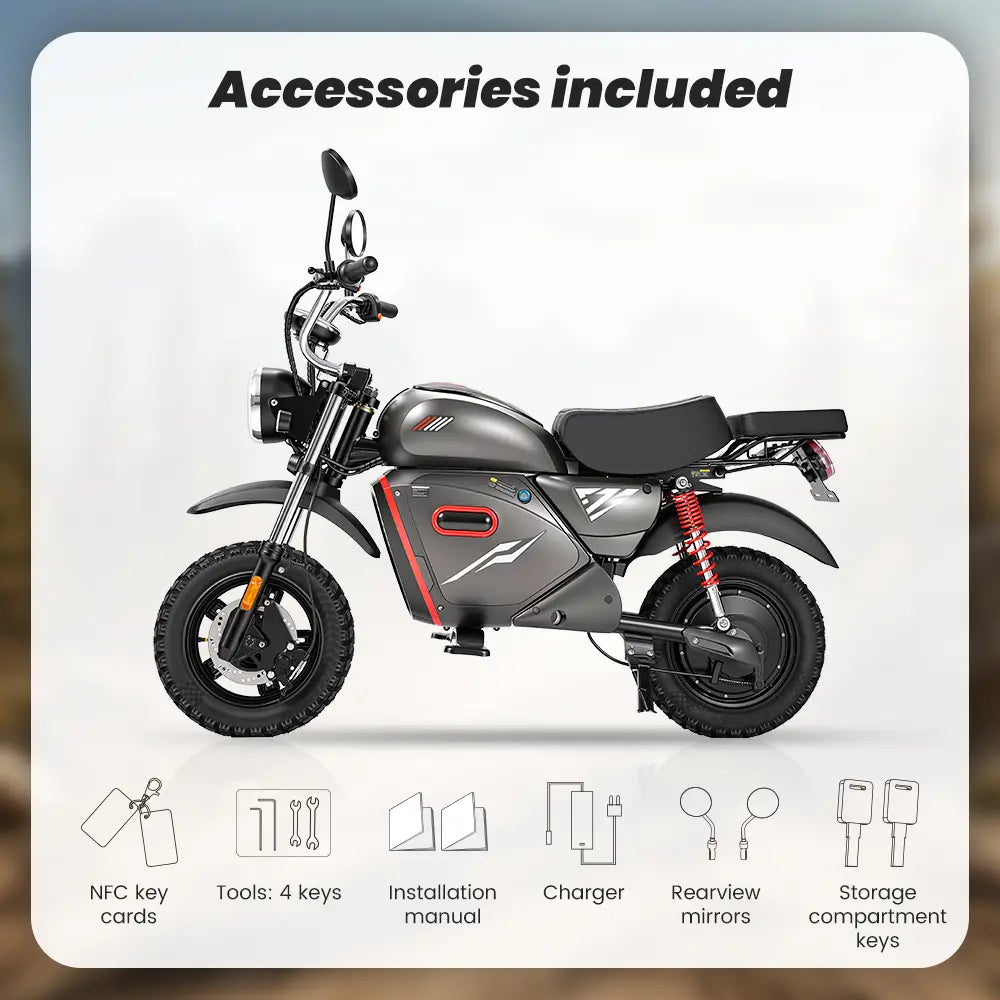iScooter Y18 Electric Motorcycles 48V 20Ah Battery 80-90km Range 2000W Motor 55km/h Max speed Double suspension 15"x 3.o" All-TerrainTires E-bike