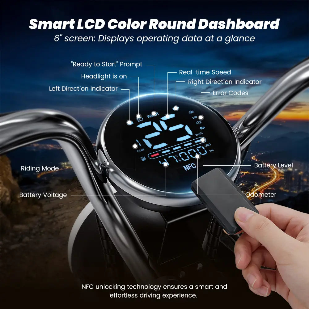 iScooter Y18 Electric Motorcycles 48V 20Ah Battery 80-90km Range 2000W Motor 55km/h Max speed Double suspension 15"x 3.o" All-TerrainTires E-bike