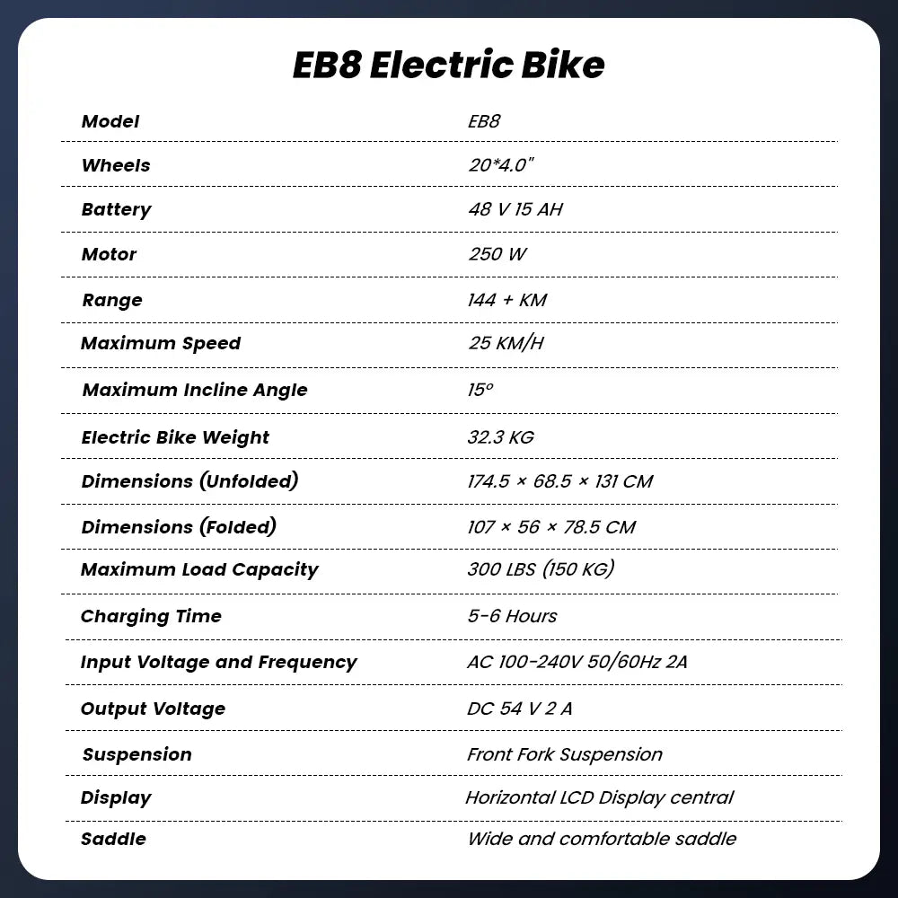 iScooter EB8 Foldable Fat tires E-bike