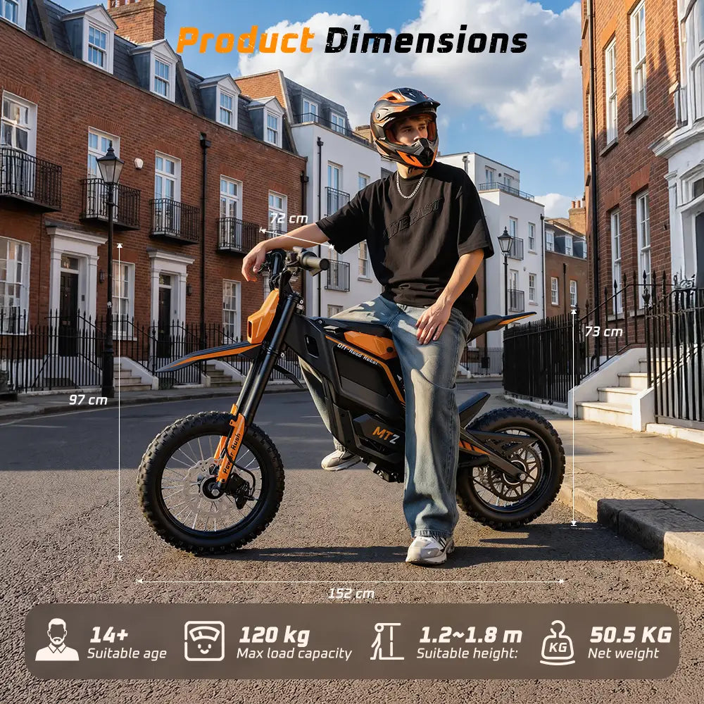 iScooter MT2 E-Motorcycle 48V 22.5Ah 56-72km 3000W 60km/h Hydraulic Brake Dual hydraulic suspension With NFC 14"+12" Off-road Tires Electric bike