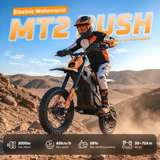 iScooter MT2 E-Motorcycle 48V 22.5Ah 56-72km 3000W 60km/h Hydraulic Brake Dual hydraulic suspension With NFC 14"+12" Off-road Tires Electric bike