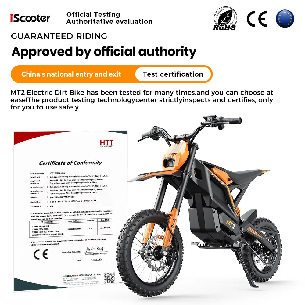 iScooter MT2 E-Motorcycle 48V 22.5Ah 56-72km 3000W 60km/h Hydraulic Brake Dual hydraulic suspension With NFC 14"+12" Off-road Tires Electric bike