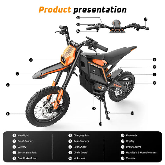 iScooter MT2 E-Motorcycle 48V 22.5Ah 56-72km 3000W 60km/h Hydraulic Brake Dual hydraulic suspension With NFC 14"+12" Off-road Tires Electric bike