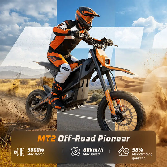 iScooter MT2 E-Motorcycle 48V 22.5Ah 56-72km 3000W 60km/h Hydraulic Brake Dual hydraulic suspension With NFC 14"+12" Off-road Tires Electric bike