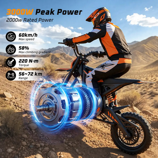 iScooter MT2 E-Motorcycle 48V 22.5Ah 56-72km 3000W 60km/h Hydraulic Brake Dual hydraulic suspension With NFC 14"+12" Off-road Tires Electric bike