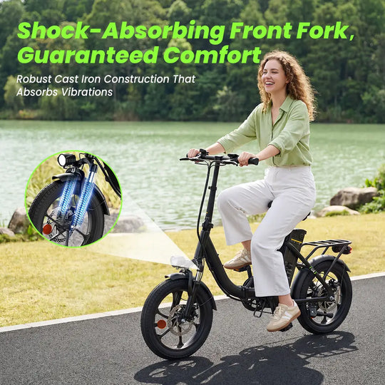 iScooter U4 Foldable E-bike 36V 10.4Ah Battery 55-90km Range 250W Motor 25km/h Speed Front suspension 16" Tires City Electric bicycle.