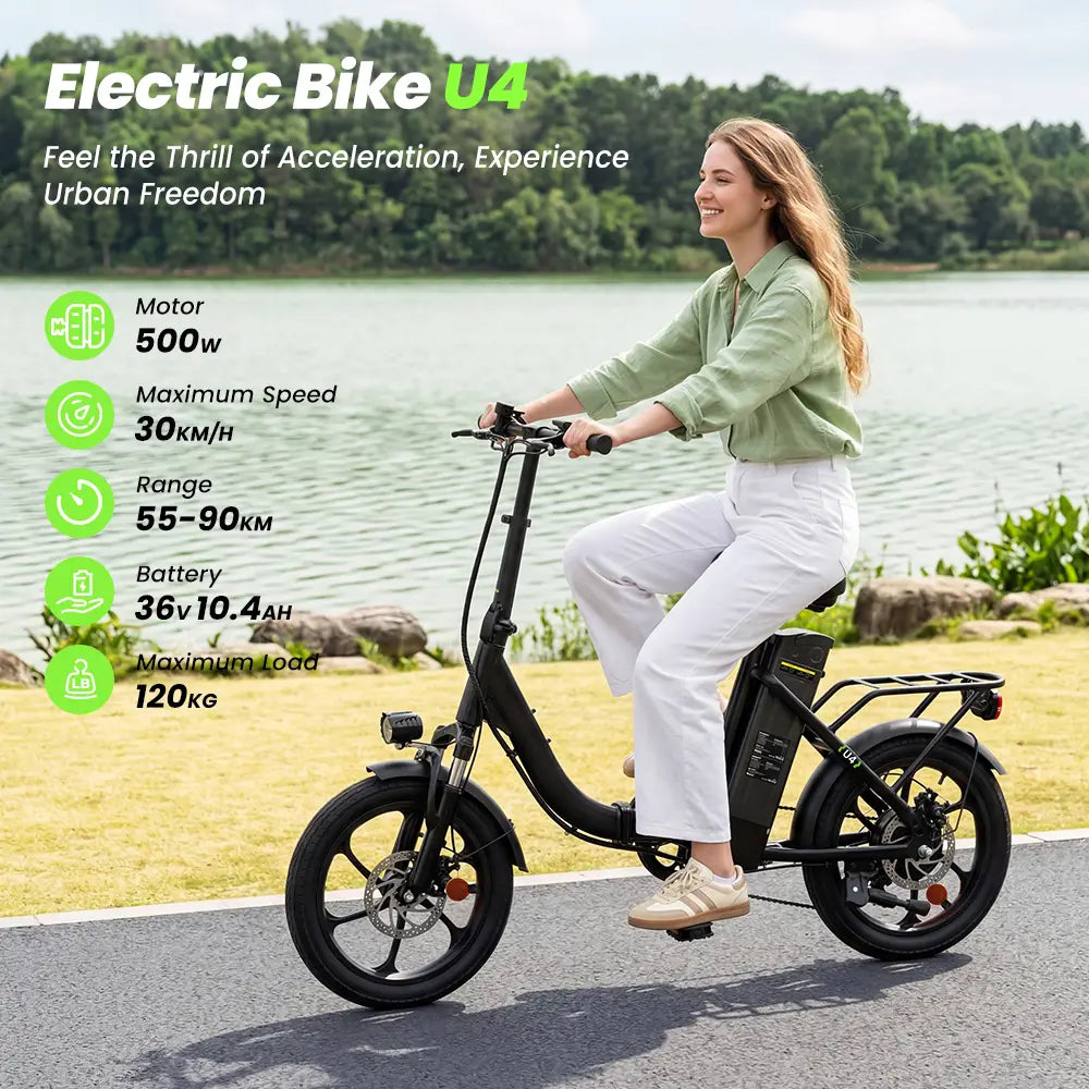 iScooter U4 Foldable E-bike 36V 10.4Ah Battery 55-90km Range 250W Motor 25km/h Speed Front suspension 16" Tires City Electric bicycle.