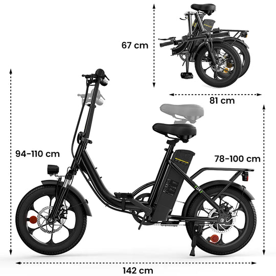 iScooter U4 Foldable E-bike 36V 10.4Ah Battery 55-90km Range 250W Motor 25km/h Speed Front suspension 16" Tires City Electric bicycle.