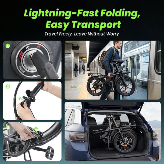 iScooter U4 Foldable E-bike 36V 10.4Ah Battery 55-90km Range 250W Motor 25km/h Speed Front suspension 16" Tires City Electric bicycle.