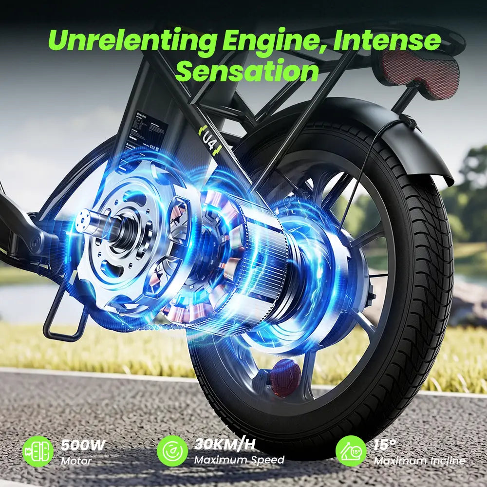 iScooter U4 Foldable E-bike 36V 10.4Ah Battery 55-90km Range 250W Motor 25km/h Speed Front suspension 16" Tires City Electric bicycle.