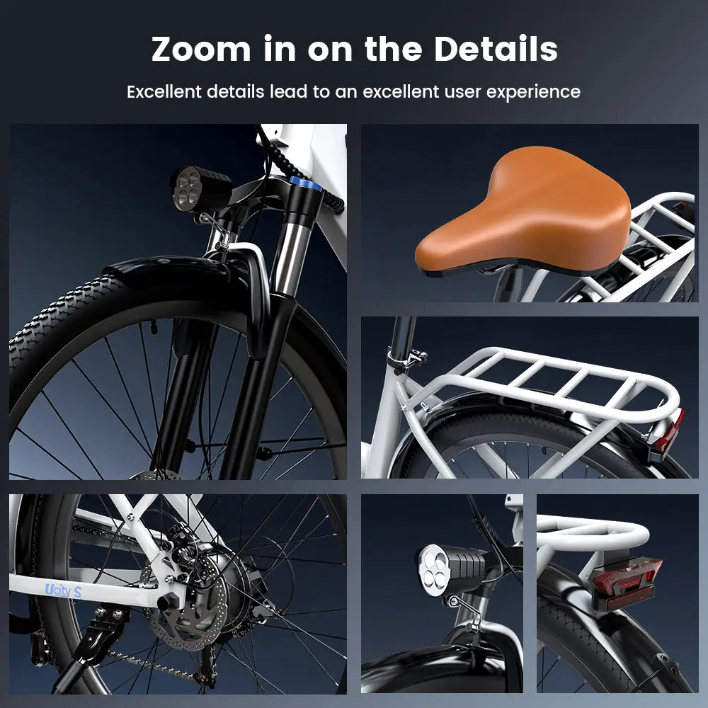 iScooter UcityS City E-bike 36V 13Ah Battery 80-90km Range 250W Motor 25km/h Speed Front suspension 26" Tires Aldult Electric bicycle