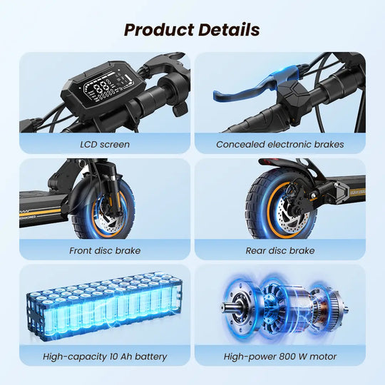 iScooter W9 Air Electric Scooter 48V 10Ah Battery 30-40km Range 800W Motor 40km/h Max speed Double suspension 10" Off-road Tires Aldult E-Scooter